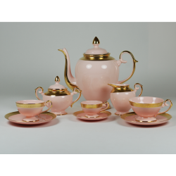 Serwis Prometeusz - kawa i herbata - dekoracja relief (różowa porcelana)