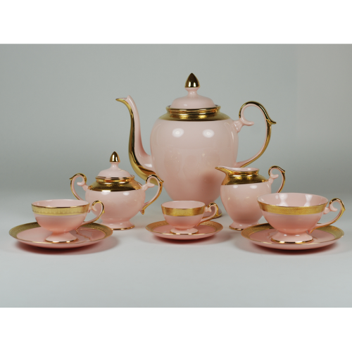 Serwis Prometeusz - espresso, kawa, herbata - dekoracja relief (różowa porcelana)