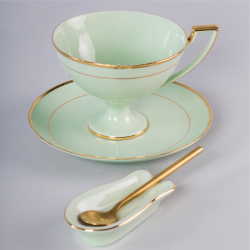 Filiżanka Pola do herbaty - dekoracja złota (szmaragdowa porcelana)  - filizanka z niekapką