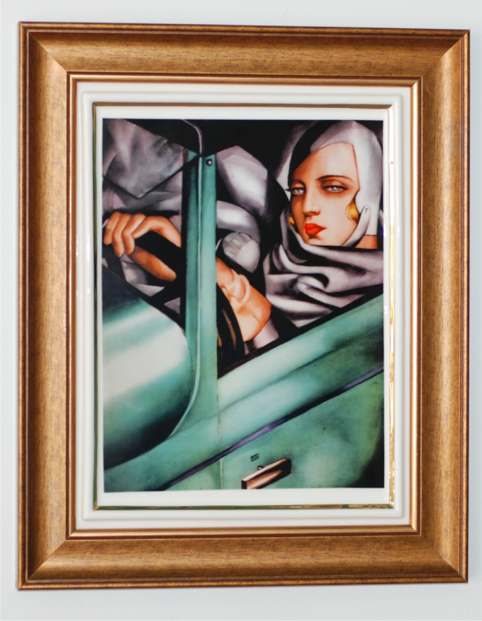 Porcelain painting ""Autoportrait (in Green Bugatti)"" - Tamara de Lempicka Collection
