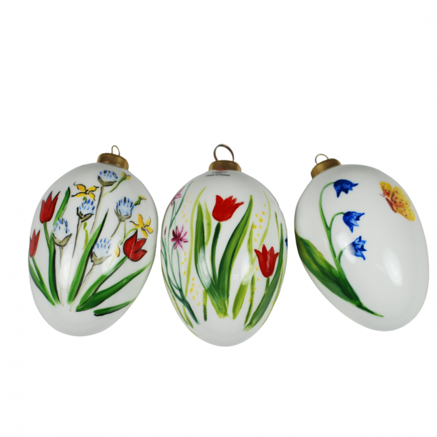 Easter egg hand-painted (bell flowers with butterfly decoration)
